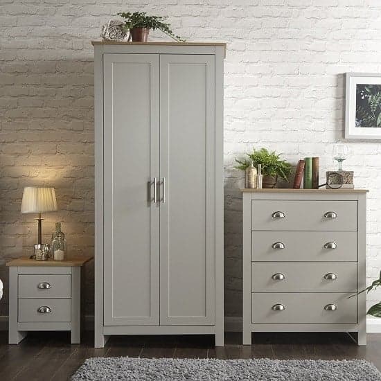 Loftus Trio Bedroom Furniture Set In Grey With Oak Top_1