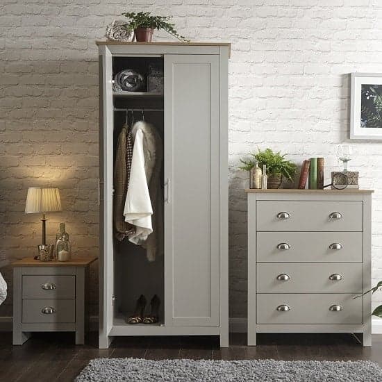 Loftus Trio Bedroom Furniture Set In Grey With Oak Top_2