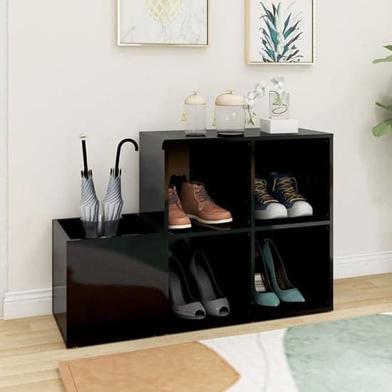 Bedros High Gloss Shoe Storage Bench With 4 Shelves In Black_1