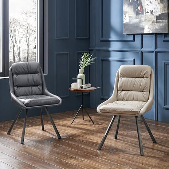 Begelly Dark Grey Faux Leather Dining Chairs In Pair_3