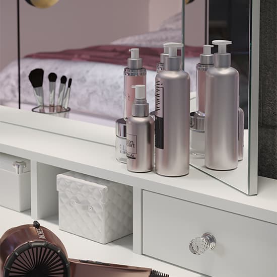 Beile Wooden Dressing Table With Folding Mirror In White Furniture in