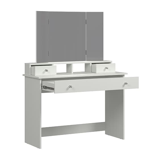 Beile Wooden Dressing Table With Folding Mirror In White Furniture in