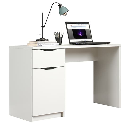 Beile Wooden Laptop Desk With 1 Door 1 Drawer In White_4