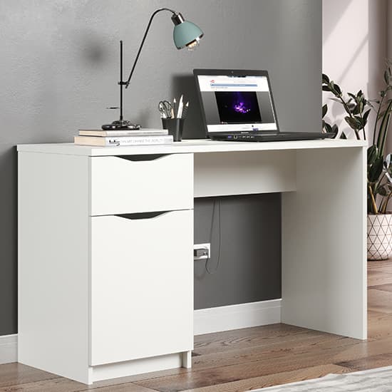 Beile Wooden Laptop Desk With 1 Door 1 Drawer In White_1