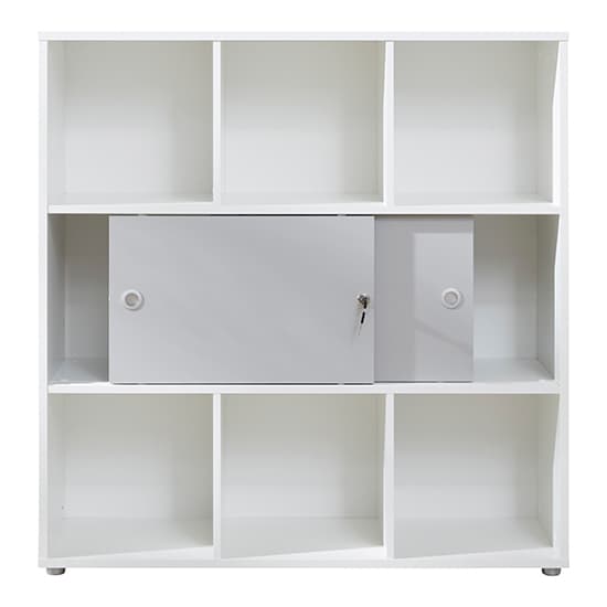 Beile Wooden Shelving Unit With 2 Sliding Doors In White_8
