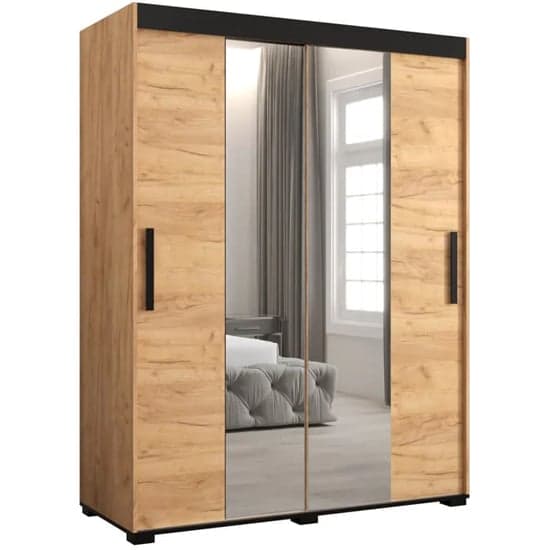Beilla I Mirrored Wardrobe 2 Sliding Doors 150cm In Golden Oak_4