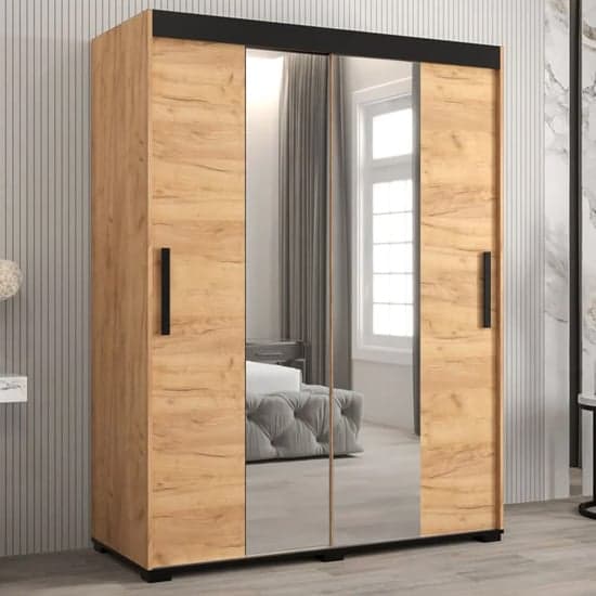 Beilla I Mirrored Wardrobe 2 Sliding Doors 150cm In Golden Oak_1