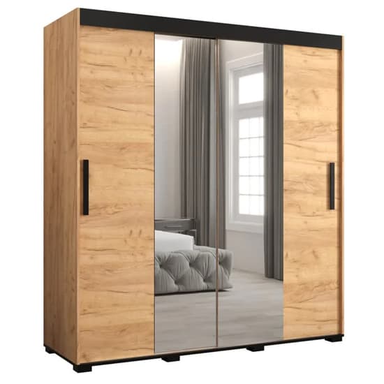 Beilla I Mirrored Wardrobe 2 Sliding Doors 180cm In Golden Oak_4