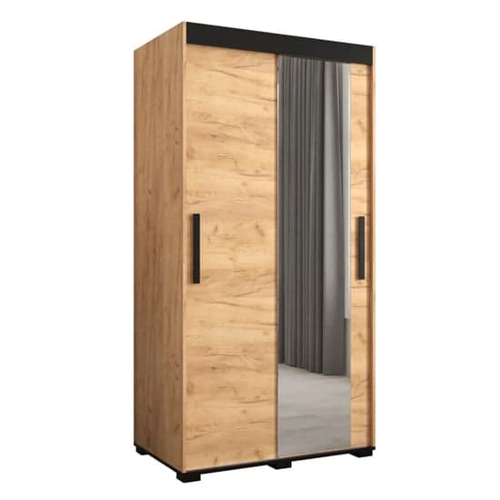 Beilla II Mirrored Wardrobe 2 Sliding Doors 100cm In Golden Oak_4