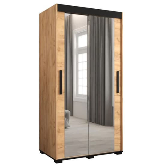 Beilla III Mirrored Wardrobe 2 Sliding Doors 100cm In Golden Oak_4
