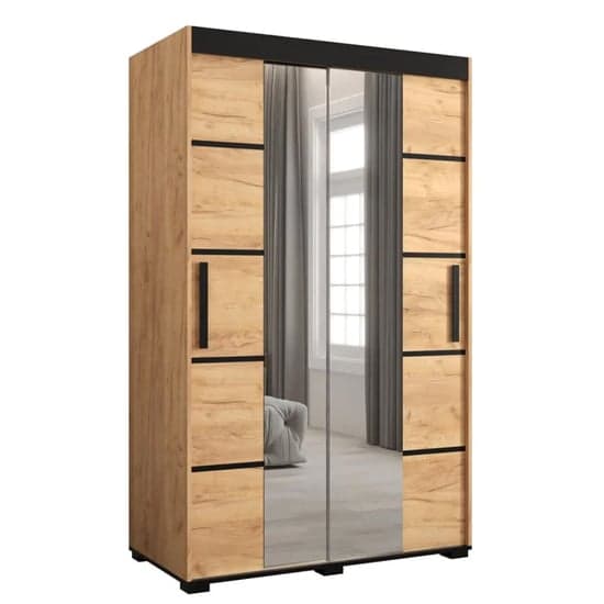 Beilla VI Mirrored Wardrobe 2 Sliding Doors 120cm In Golden Oak_4