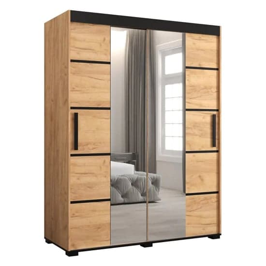 Beilla VI Mirrored Wardrobe 2 Sliding Doors 150cm In Golden Oak_4