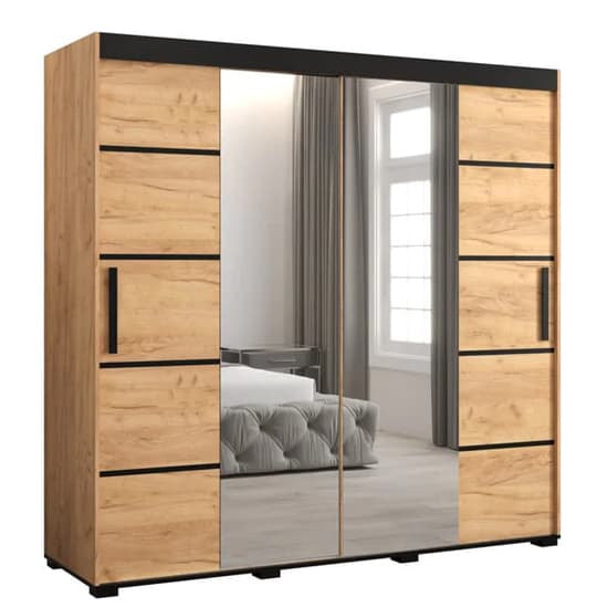 Beilla VI Mirrored Wardrobe 2 Sliding Doors 200cm In Golden Oak_4