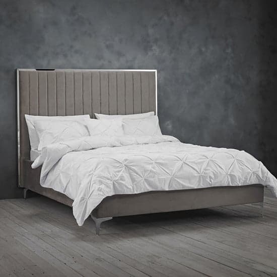 Bekele Velvet Double Bed In Mink Grey_2