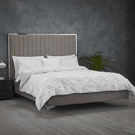 Bekele Velvet King Size Bed In Mink Grey_1
