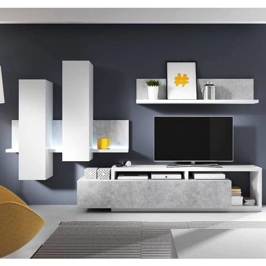 Belek Wooden Entertainment Unit In Concrete Grey With LED_1
