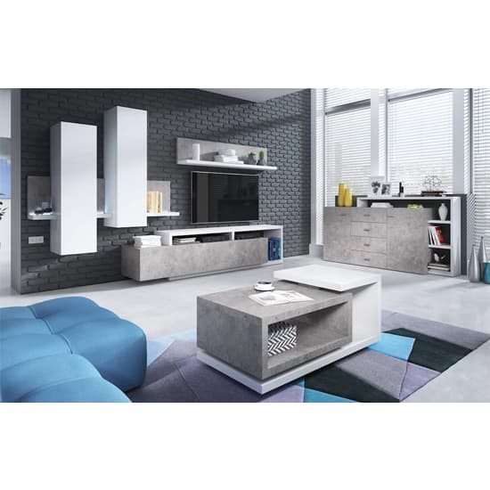 Belek Wooden TV Stand With 1 Drawer In Concrete Grey_4