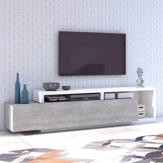 Belek Wooden TV Stand With 1 Drawer In Concrete Grey_1