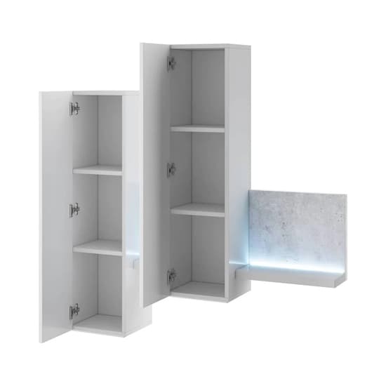 Belek Wooden Wall Shelving Unit In Concrete Grey With LED_3