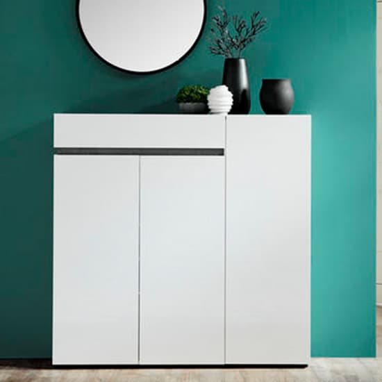 Belfort High Gloss Shoe Cabinet 3 Doors In White And Slate Grey_1