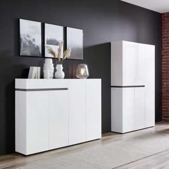 Belfort High Gloss Shoe Cabinet Tall 3 Doors In White Slate Grey_4