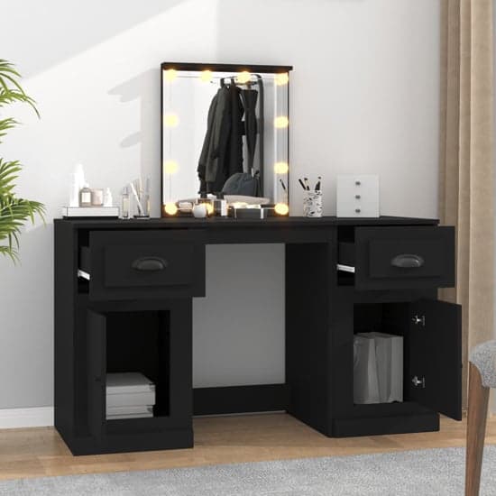 Belicia Wooden Dressing Table In Black With Mirror And LED_2