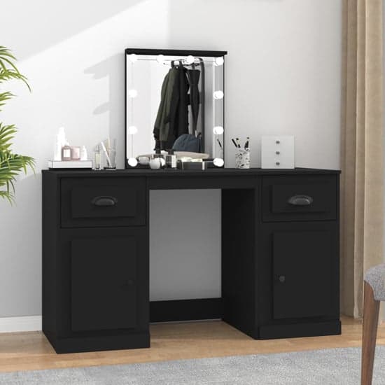 Belicia Wooden Dressing Table In Black With Mirror And LED_1