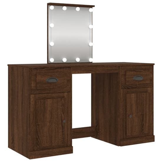 Belicia Wooden Dressing Table In Brown Oak With Mirror And LED_3