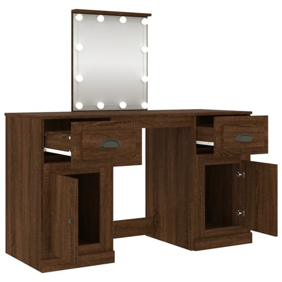 Belicia Wooden Dressing Table In Brown Oak With Mirror And LED_6