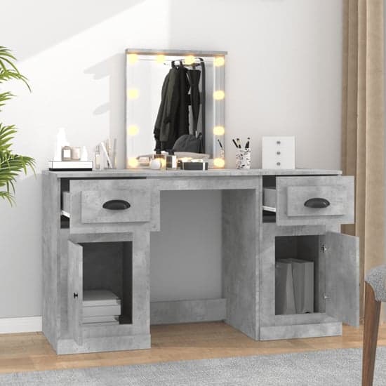 Belicia Wooden Dressing Table In Concrete Effect With Mirror And LED_2