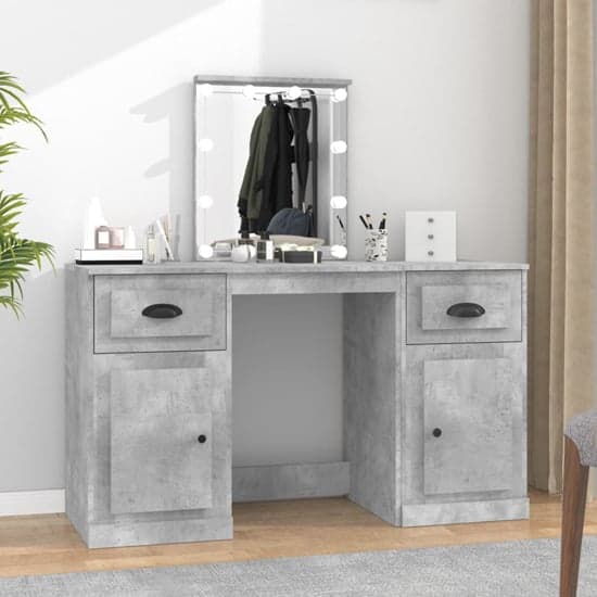 Belicia Wooden Dressing Table In Concrete Effect With Mirror And LED_1