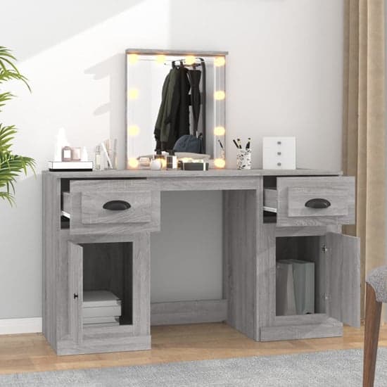 Belicia Wooden Dressing Table In Grey Sonoma Oak With Mirror And LED_2