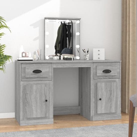 Belicia Wooden Dressing Table In Grey Sonoma Oak With Mirror And LED_1