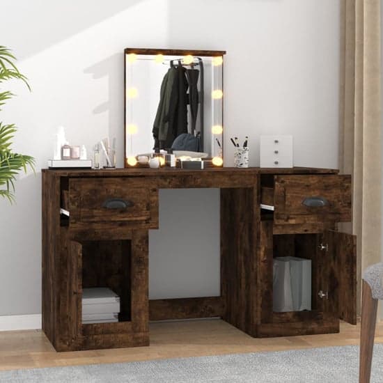 Belicia Wooden Dressing Table In Smoked Oak With Mirror And LED_2