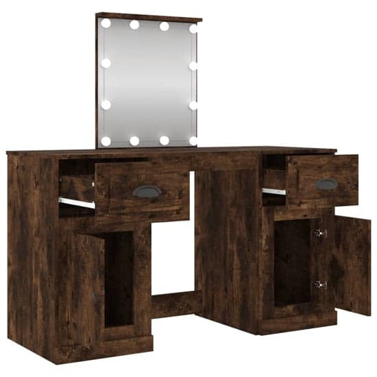 Belicia Wooden Dressing Table In Smoked Oak With Mirror And LED_4