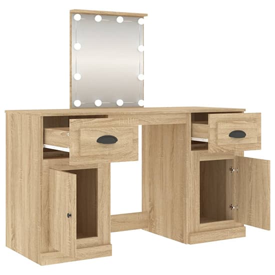 Belicia Wooden Dressing Table In Sonoma Oak With Mirror And LED_4