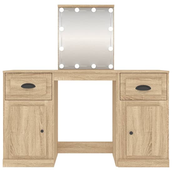 Belicia Wooden Dressing Table In Sonoma Oak With Mirror And LED_6