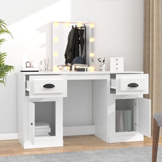 Belicia Wooden Dressing Table In White With Mirror And LED_2