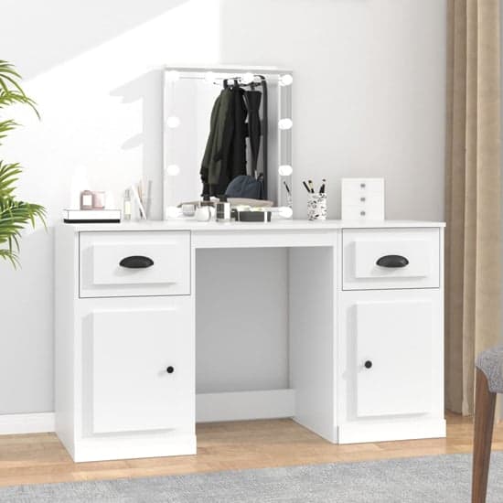 Belicia Wooden Dressing Table In White With Mirror And LED_1
