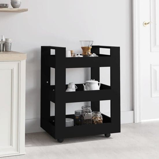 Belicia Wooden Kitchen Trolley With 3 Shelves In Black_1