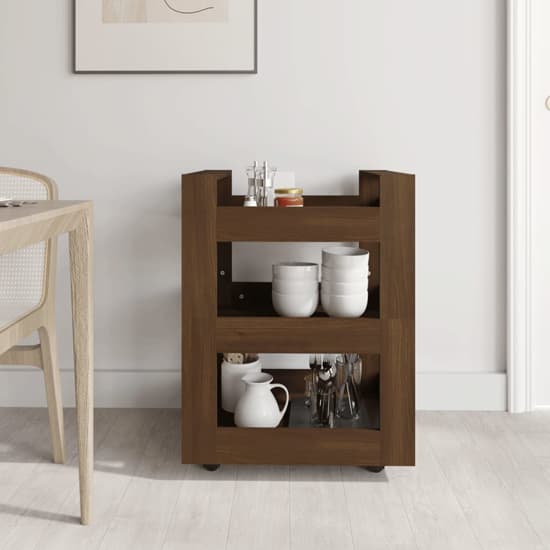 Belicia Wooden Kitchen Trolley With 3 Shelves In Brown Oak_2