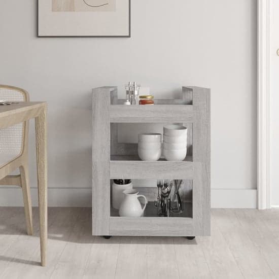 Belicia Wooden Kitchen Trolley With 3 Shelves In Grey Sonoma Oak_2