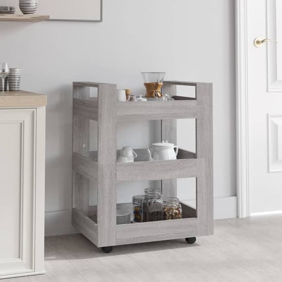 Belicia Wooden Kitchen Trolley With 3 Shelves In Grey Sonoma Oak_1