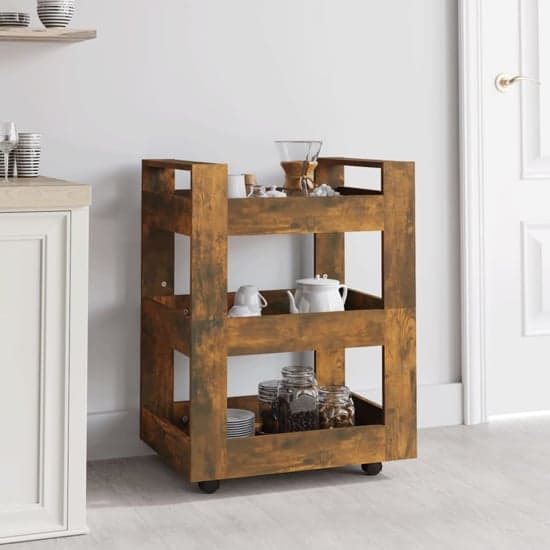 Belicia Wooden Kitchen Trolley With 3 Shelves In Smoked Oak_1