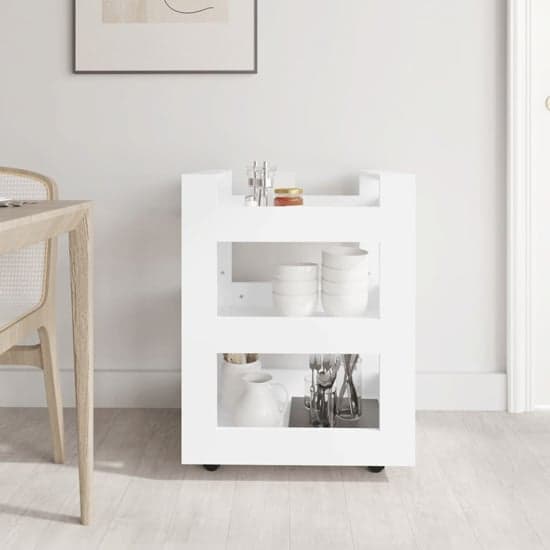 Belicia Wooden Kitchen Trolley With 3 Shelves In White_2