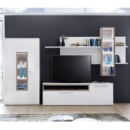 Belina Wall Display Unit In White Oak And High Gloss With LED_3