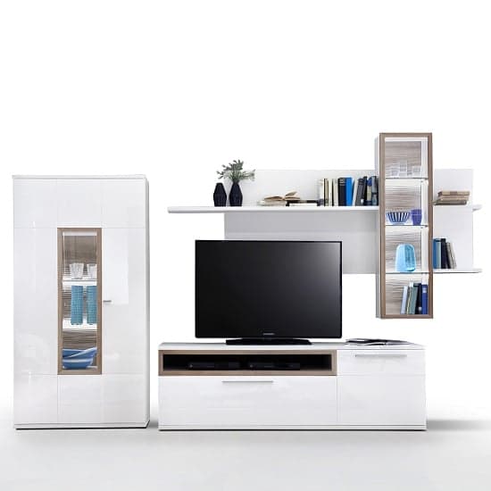 Belina Wall Display Unit In White Oak And High Gloss With LED_4