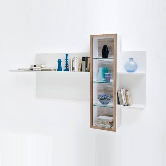 Belina Wall Display Unit In White Oak And High Gloss With LED_1