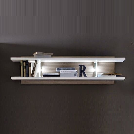 Belina Wall Display Shelf In White Oak And High Gloss With LED