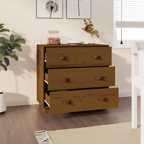 Belint Solid Pine Wood Chest Of 3 Drawers In Honey Brown_2